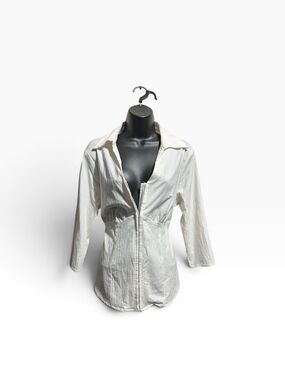 Torrid Hook & Eye White Collared Blouse Women's Large Lace Up Back Office Siren